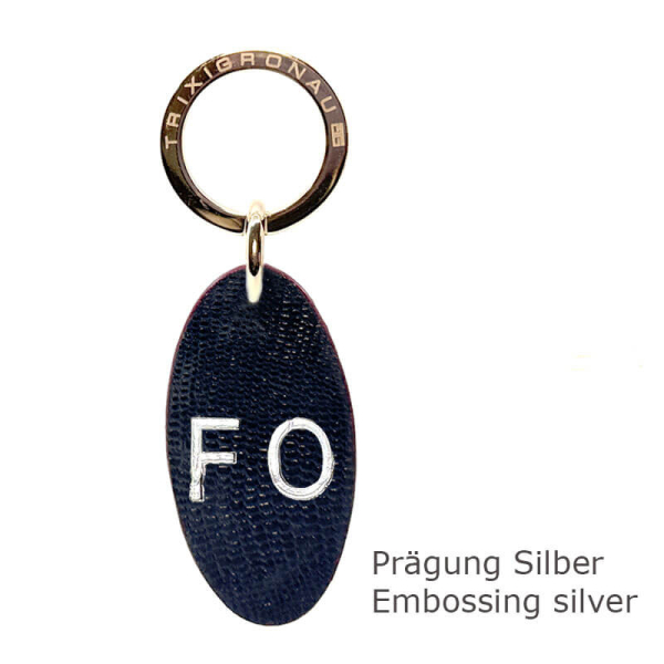 Trixi Gronau leather key fob Urbany Tejus Lizzard embossing blue embossing silver