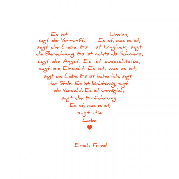 Bild auf Leinwand Liebesgedicht weiss, SDruck orange