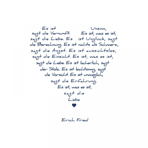 Bild auf Leinwand Liebesgedicht weiss, Druck blau