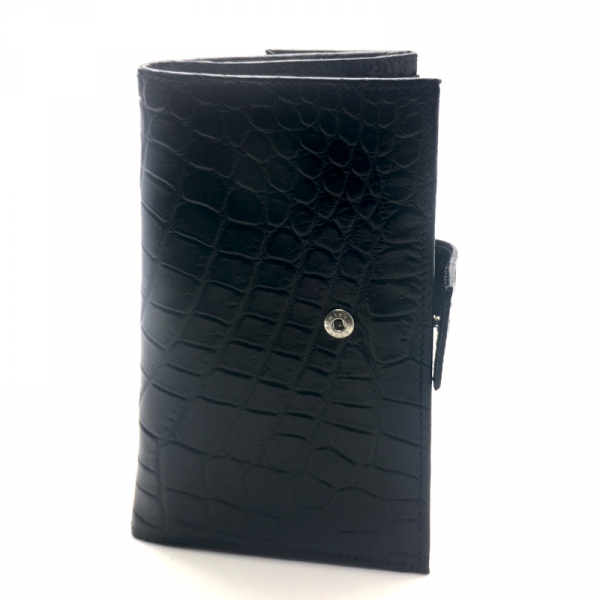 Portmonnaie aus Kalbsleder, kroko Prägung, Farbe schwarz, hochkant