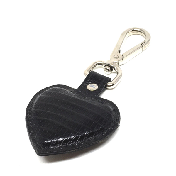 Key chain, leather, lizard embossing, black, Trix Gronau