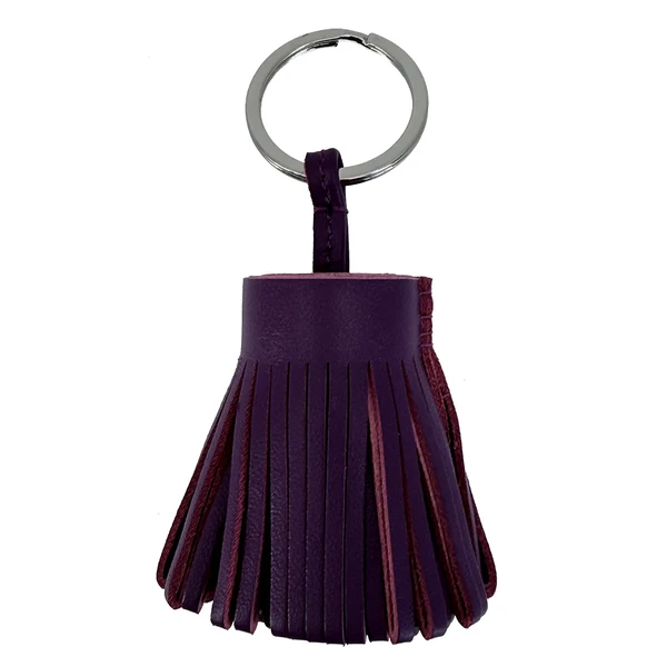 Trixi Gronau, key fob, Lotta, leather tassel aubergine, front view