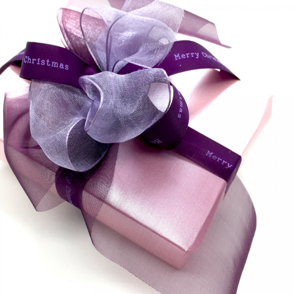 Geschenkband Organza transparent in flieder und Webkante, style