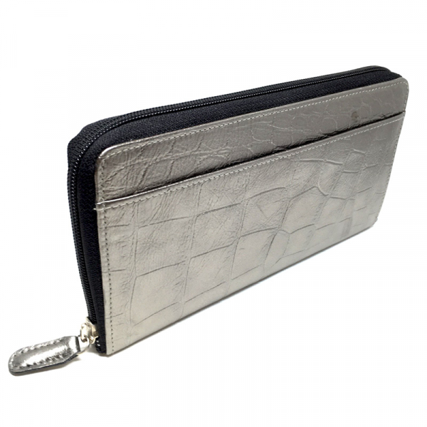 Trixi Gronau, Zipp Purse Fleur, Leather, Color metallic titan, crocodile pattern, side