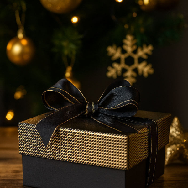 Geschenkbox Grid schwarz, Heißfolienprägung gold, style