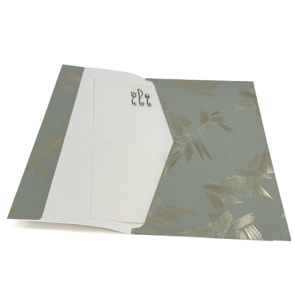 Gift Envelope Festiva green with gold hot foil stamping, open
