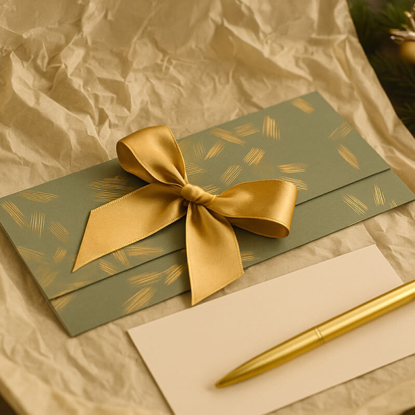 Gift Envelope Festiva green with gold hot foil stamping, style