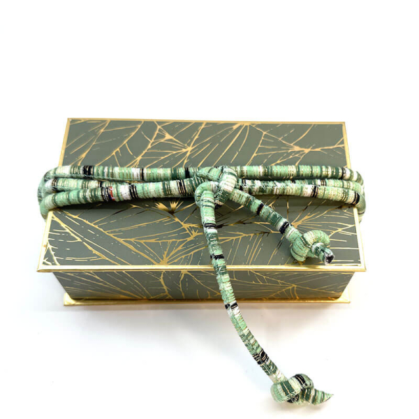 Gift ribbon, Colinto Korgel, nile green, black, white stripes, gift box top