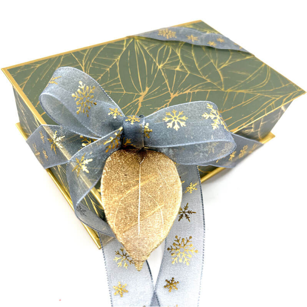 Gift ribbon, Snowin, sea blue with gold stars, with a goift box