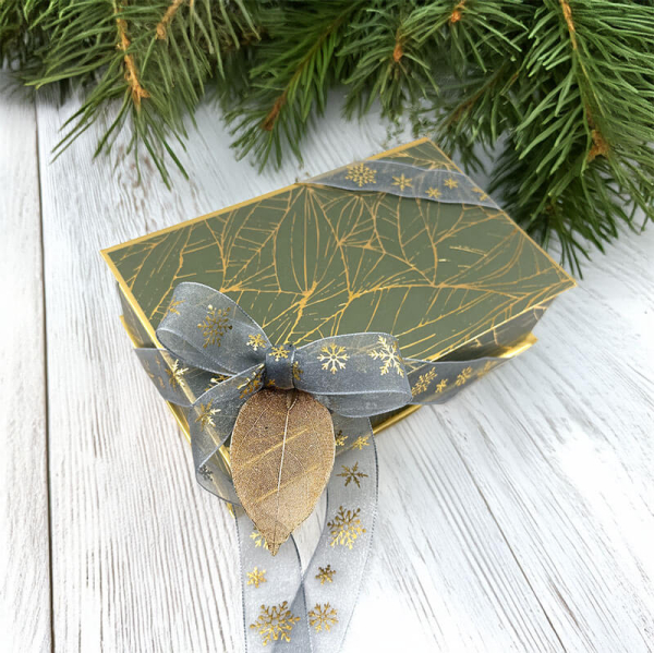 Gift ribbon, Snowin, sea blue with gold stars, style