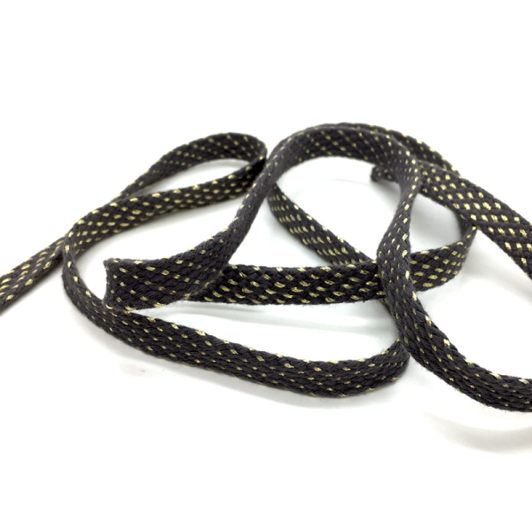 Geschenkband, Glint, dunkelgrau, goldene Akzente, 10 mm, ohne drahtkante, detail