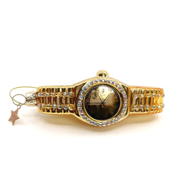 vondels Weihnachtsdekoration Armbanduhr sparkling gold, liegend
