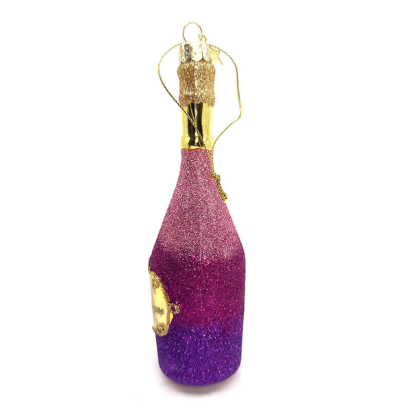 Vondels Christmas Dekoration Champagne bottle-pink-purple gradient gold accents, side