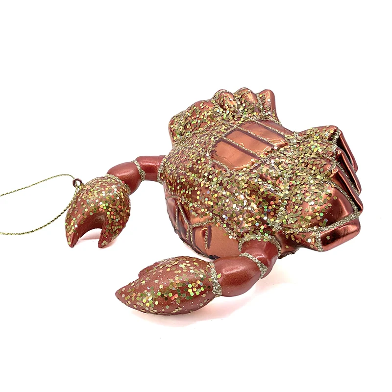 Vondels Krebs Weihnachtsornament aus Glas mit metallisch glänzendem Korallrosa und Glitzer