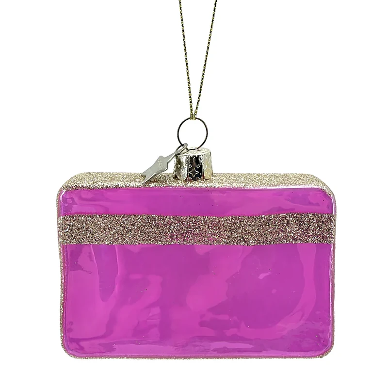 Rückseite der Vondels Glas-Kreditkarte Pink mit goldfarbenem Glitzerstreifen