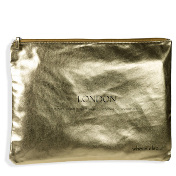 Unterarmtasche, Clutch, Irisee gold, Druck London, Where Else