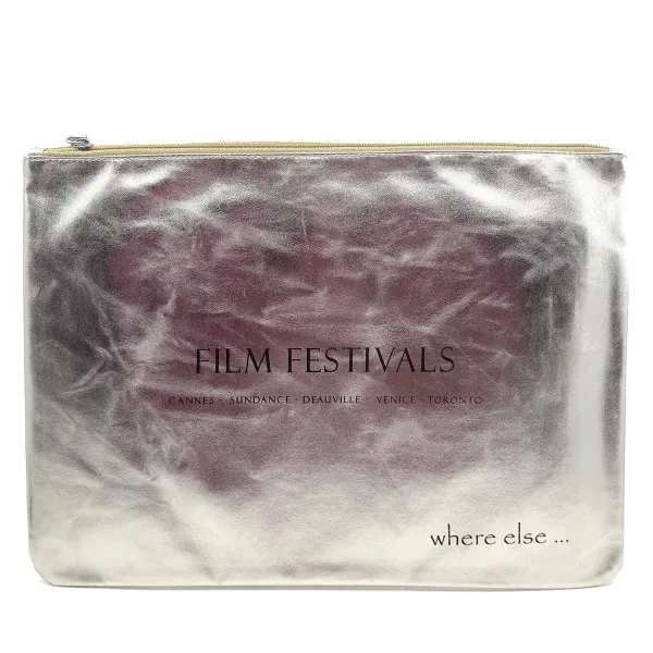 Unterarmtasche, Clutch, Irisee gold, Druck FILM FESTIVAL, Where Else, Trixi Gronau