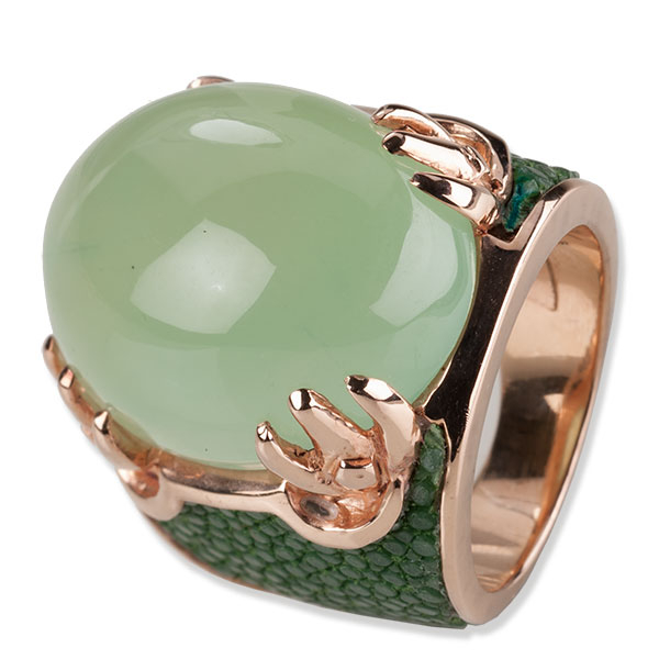 a cuckoo Moment silber cocktailring daiquiri, sapin green, cabochon prehnit, rosevergoldet