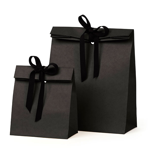 Gift wrap, gift bag, black with ribbon