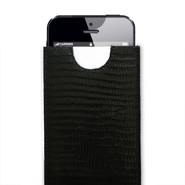 I Phone Case, lizard pattern black, leather, Trixi Gronau, detail view