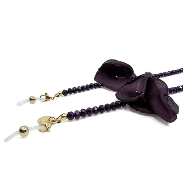 I-Conically- eyeglass chain Can Can purple, detail flower