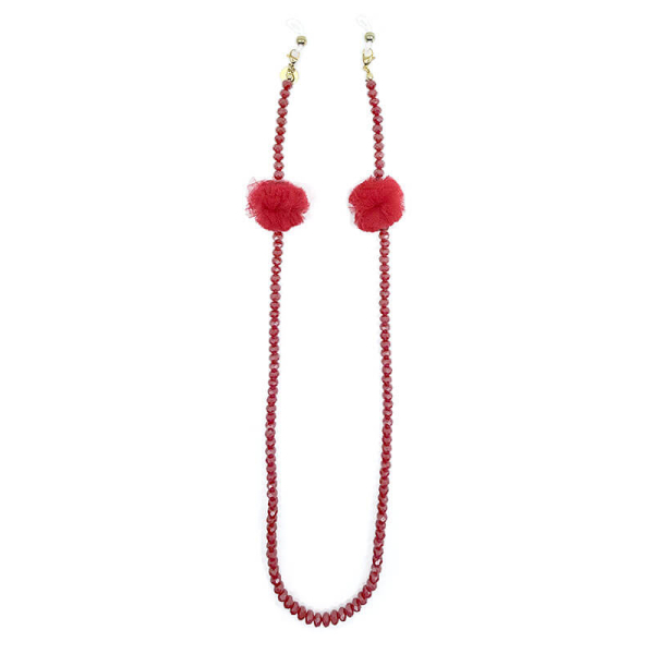 I-Conically Brillenkette Pom Pom rot, front