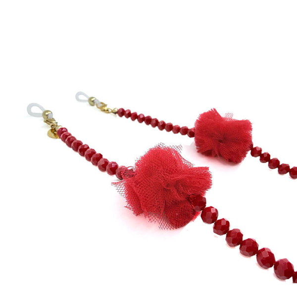 I-Conically Brillenkette Pom Pom rot, side