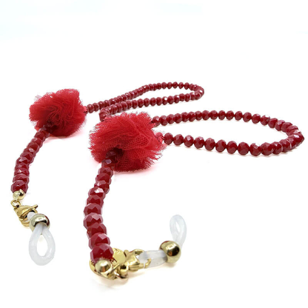 I-Conically Brillenkette Pom Pom rot, detail