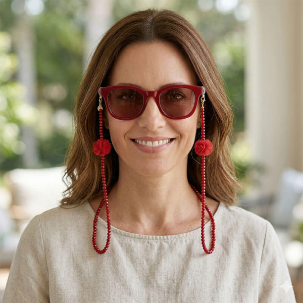 I-Conically Brillenkette Pom Pom rot,  style Model Sonnenbrille
