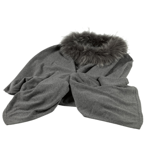 Poncho knitted new wool, finnraccoon, grey, Inochi