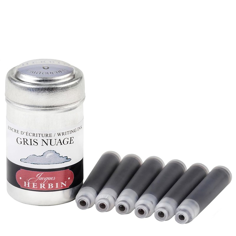 Jacques Herbin Gris Nuage Aluminiumdose mit sechs Tintenpatronen in ruhigem Grau