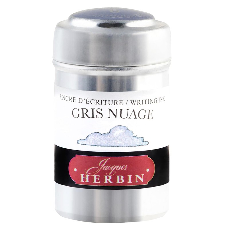 Jacques Herbin Gris Nuage geschlossene Aluminiumdose mit sechs Tintenpatronen in Grau