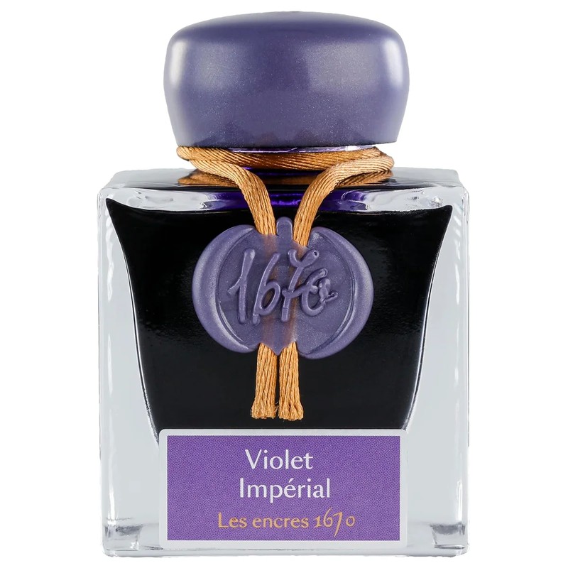 Jacques Herbin Violet Impérial Tintenflakon mit violettem Verschluss und dekorativem Wachssiegel