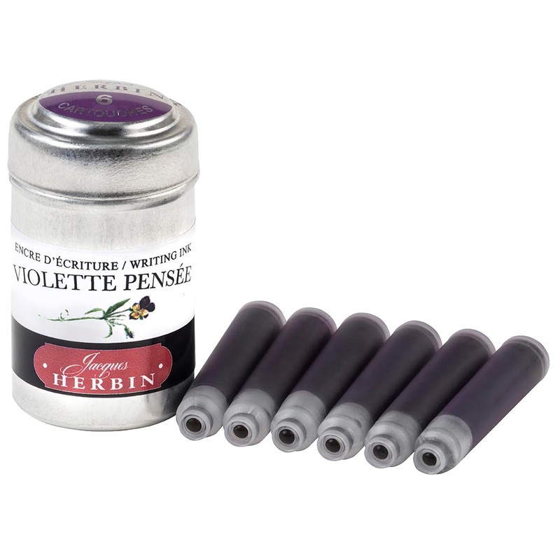 Jacques Herbin Violette Pensée Aluminiumdose mit sechs violetten Standard-Tintenpatronen