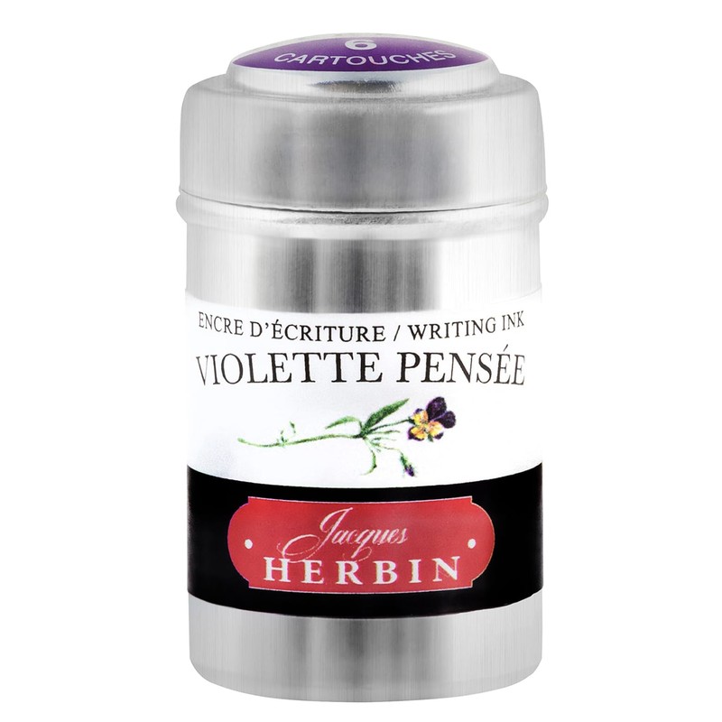 Jacques Herbin Violette Pensée Tintenpatronen in silberfarbener Aluminiumdose mit 6 Patronen