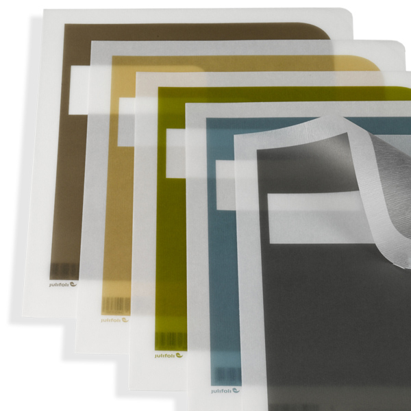 Julifoli Dokumentenhüllen, DIN A4, 5 Farben, schiefer, taubenblau, havanna, sand, olive, detail