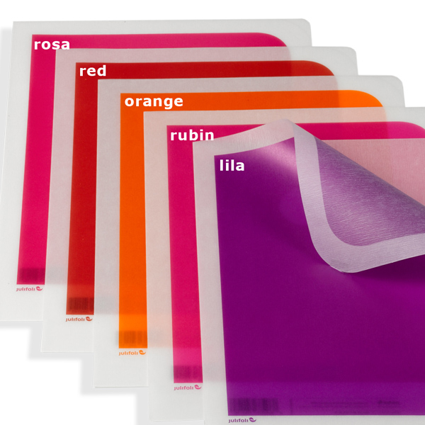 Julifoli document holder A4 5 colors, purple, rubin, orange, red, pink, with color
