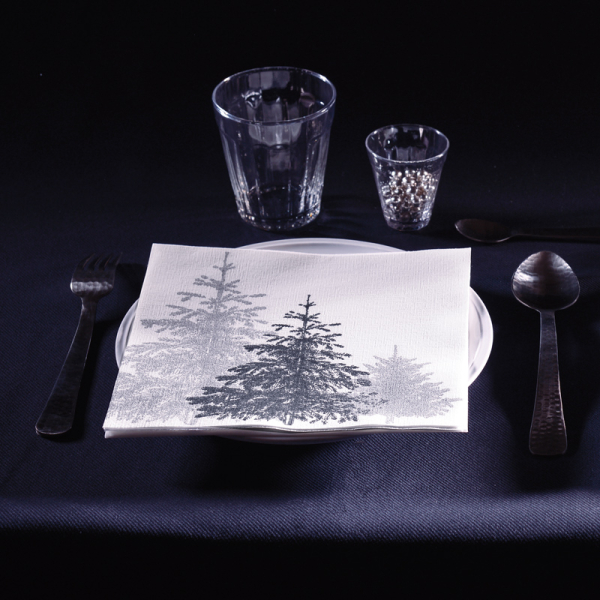 Paviot white Servietten printed mit grey trees, style