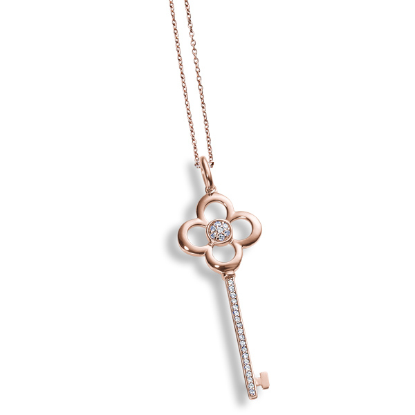 Kette, silber, rosegolde platiniert, Schlüsselform