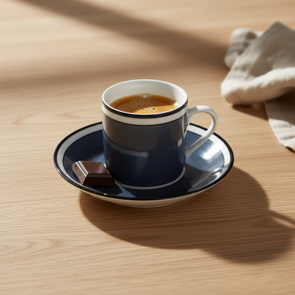 Reichenbach COLOUR II Espressotasse grau mit Espresso auf hellem Eichenholz