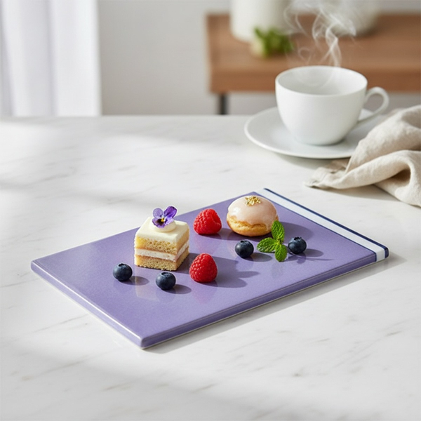 Reichenbach COLOUR II Porzellanbrett flieder mit Petit Fours und Beeren