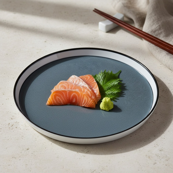 Reichenbach COLOUR II dish plate grey with sashimi and wasabi