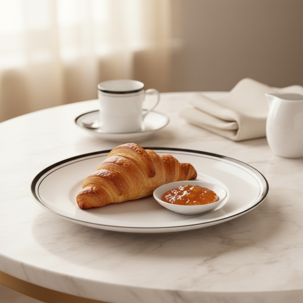 Reichenbach BLACK & WHITE Coupteller mit Croissant und Aprikosenmarmelade