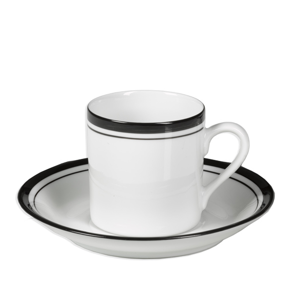 Espressotasse, Porzellan, weiß mit schwarzen Linienführung, Reichenbach
