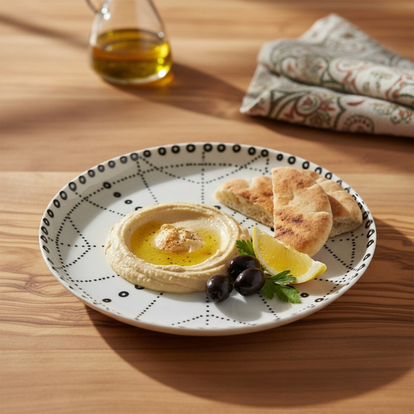 Reichenbach MEDINA Teller M mit mediterraner Mezze: Hummus, Oliven und Pita