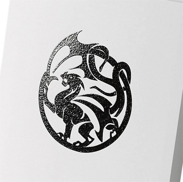Birthday card white pressure relief Dragon black Trixi Gronau, Detail view