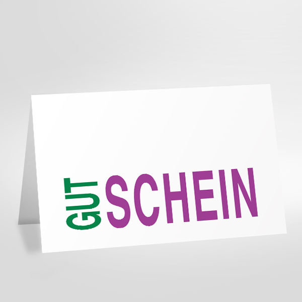 Gutscheinkarte Druck aubergine und grün