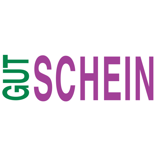 Gutscheinkarte Druck aubergine und grün, Detail