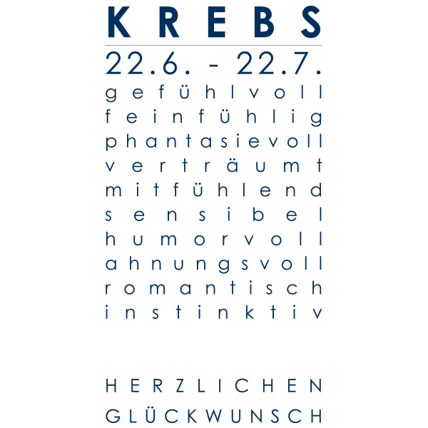 Sternzeichenkarte Krebs Druck blau, Detail