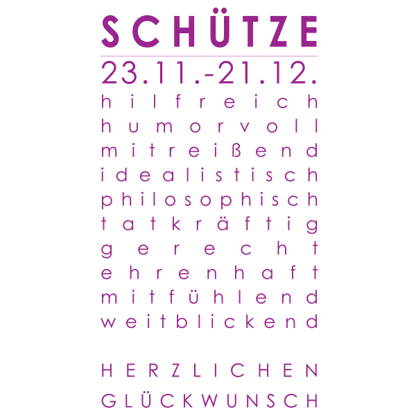 Sternzeichenkarte Schütze Druck bordeaux, Detail
